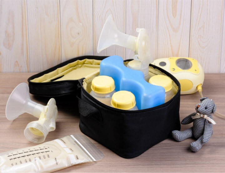 A breast pump in a carrying case