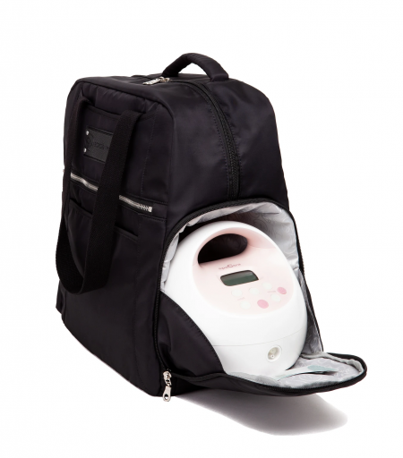 Kelly breast pump bag in black with open compartment