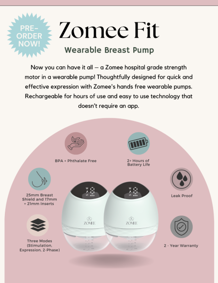 Zomee Fit Wearable Breast Pump infographic