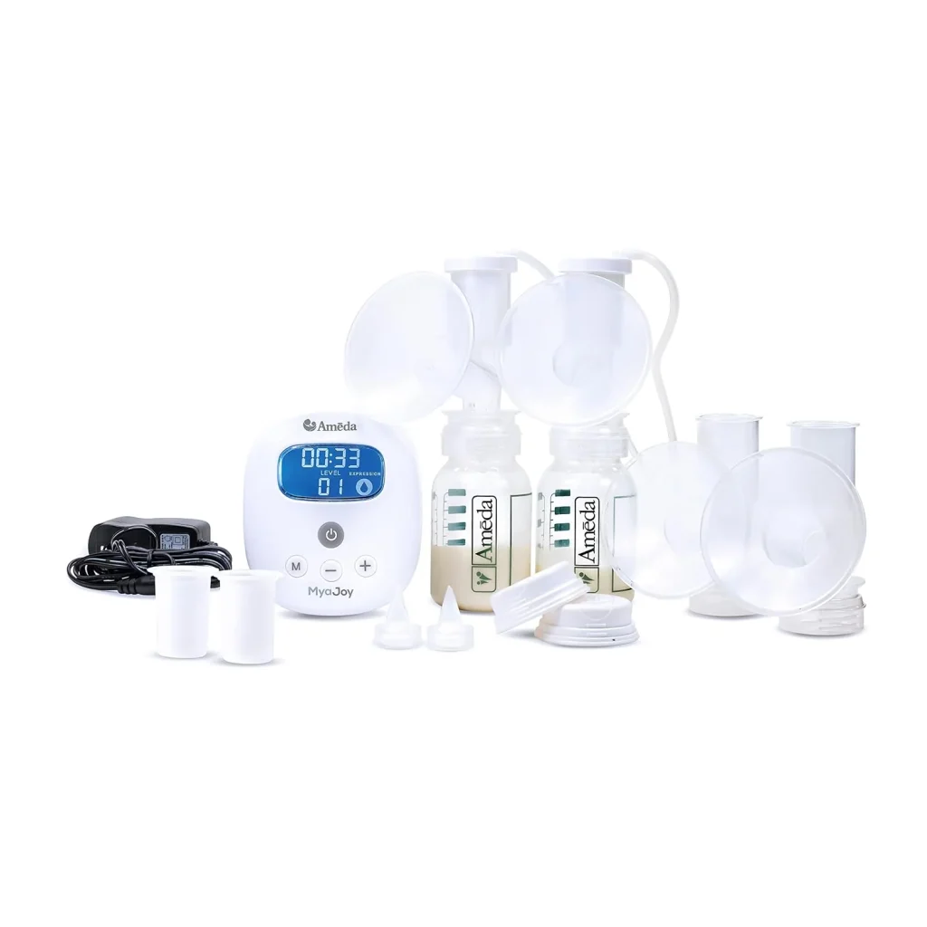 Ameda Mya Joy breast pump with Dual HygieniKit, flanges, bottles and power adapter
