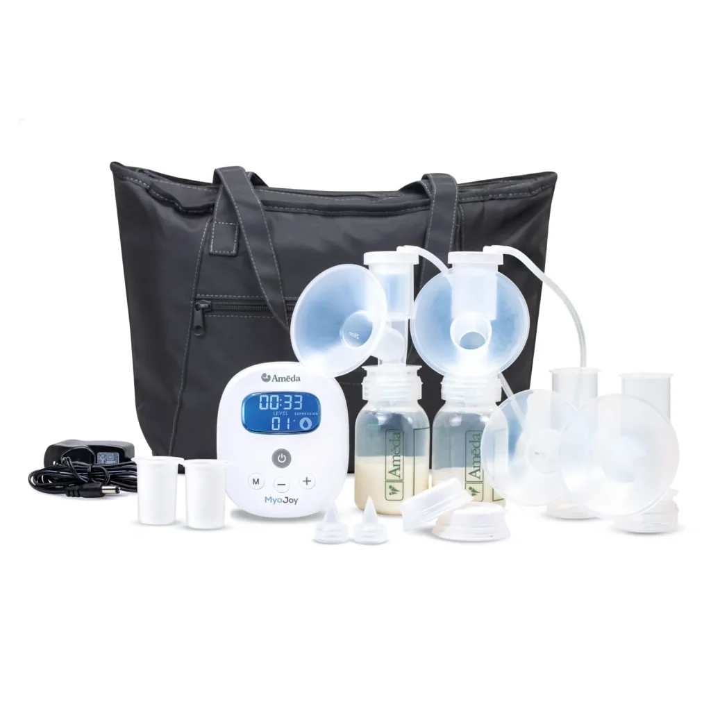 Ameda Mya Joy breast pump with tote bag, HygieniKit, flanges and power adapter