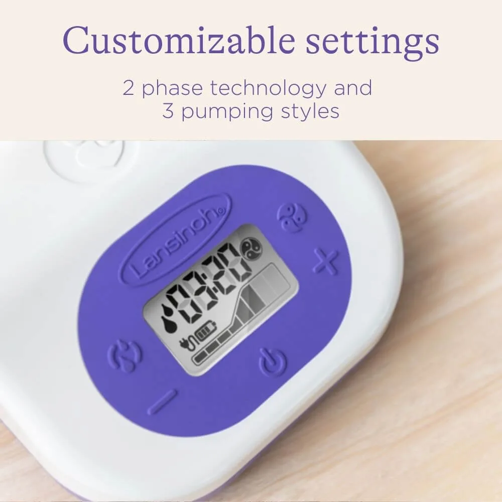 Lansinoh Smartpump 3.0 LCD controls with 2-phase technology and 3 pumping styles