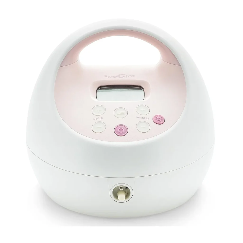 Spectra S2 Plus double electric breast pump, front view with LCD screen and cycle and vacuum buttons