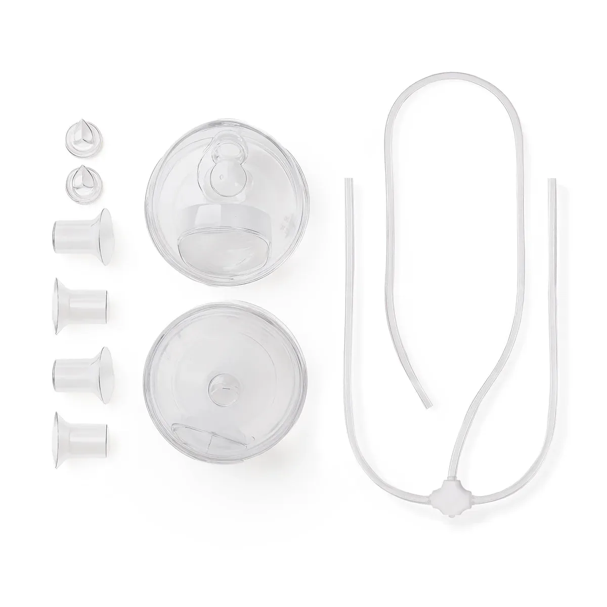 Zomee hands-free collection cup parts: two cups, inserts, duckbill valves and tubing