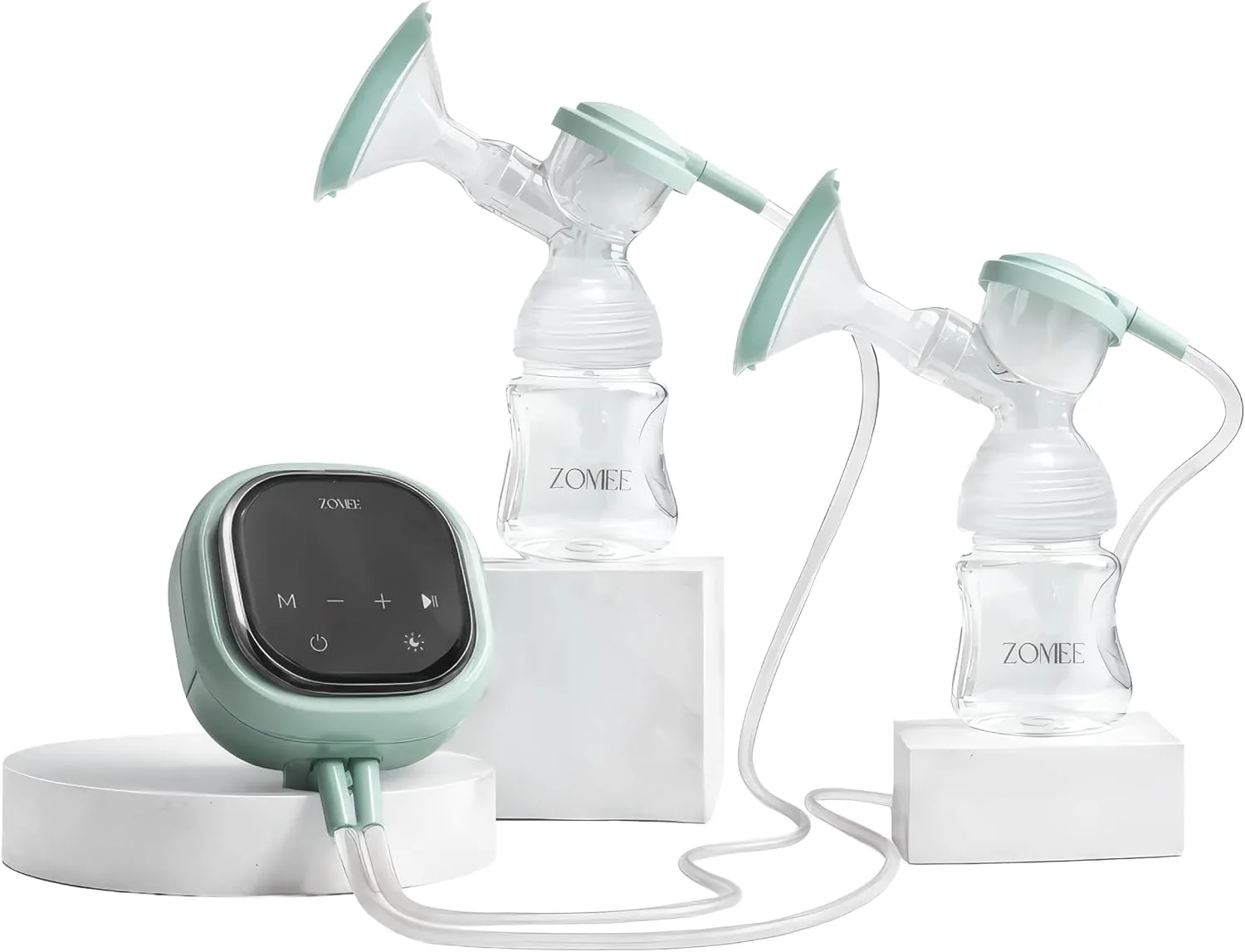 Zomee Z2 double electric breast pump with two bottles and breast shields