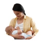 A woman holds and breastfeeds her baby